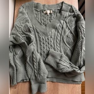 Cozy Light Green Cable Knit V Neck Sweater